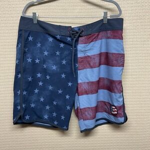 Men's Travis Mathew Board Shorts Navy Flag Print Swim Trunks Size 38 Patriotic